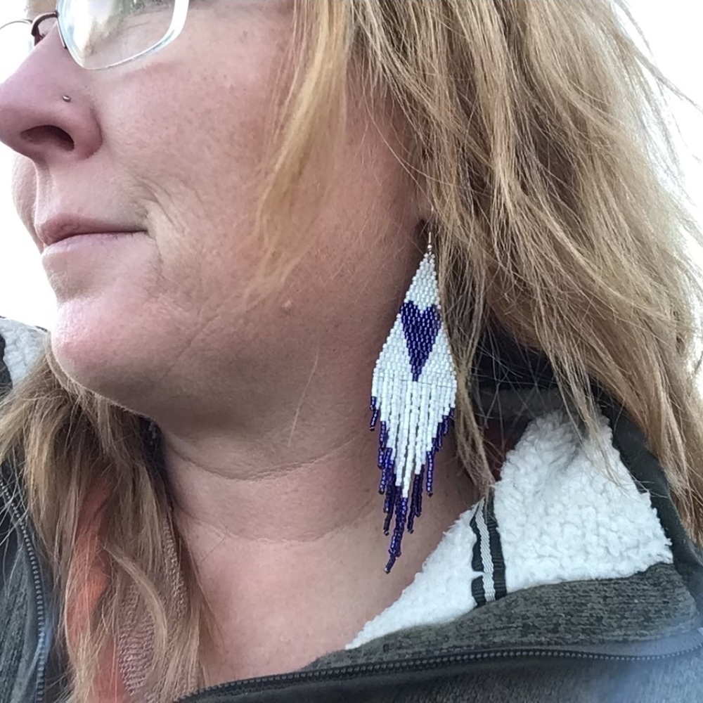 purple Heart Beaded Earrings - Picture 7 of 7